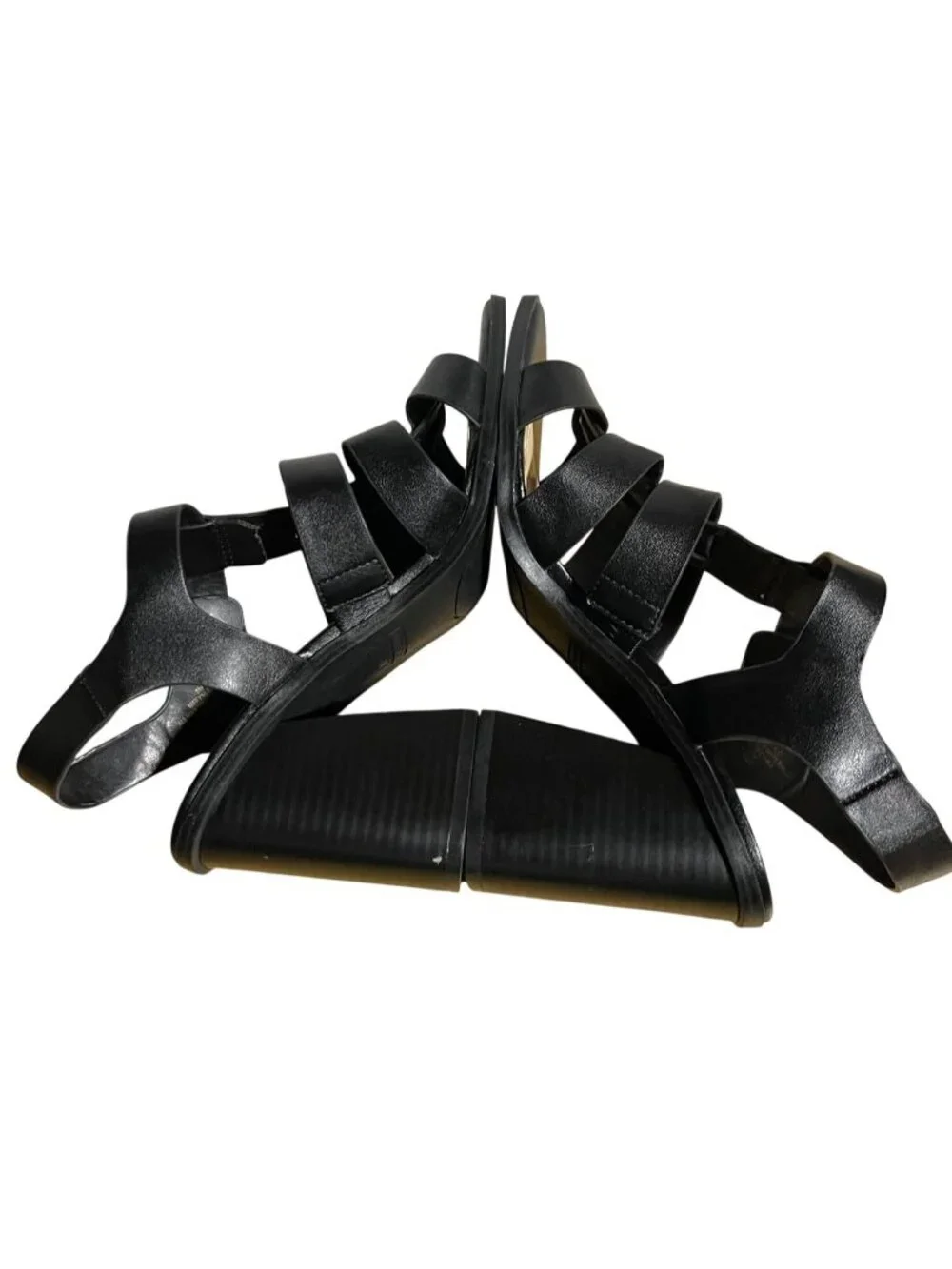 Marc Fisher Fynlee Black Strappy Fisherman Sandals Size 8 M High Block Heels